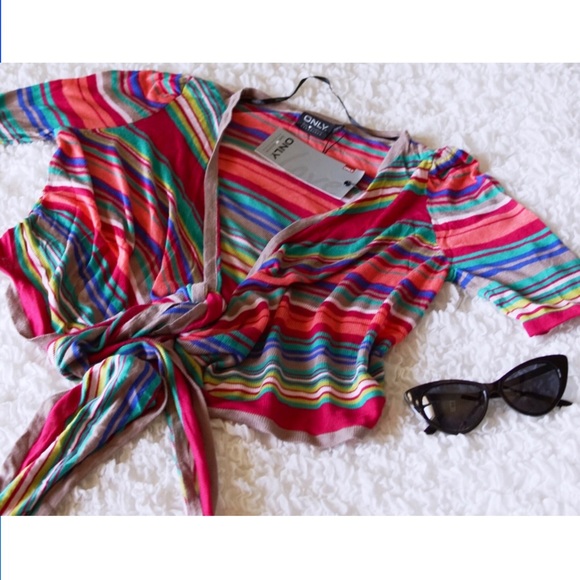 Multicolor Striped Wrap Tie Rainbow Cardigan - Picture 5 of 12